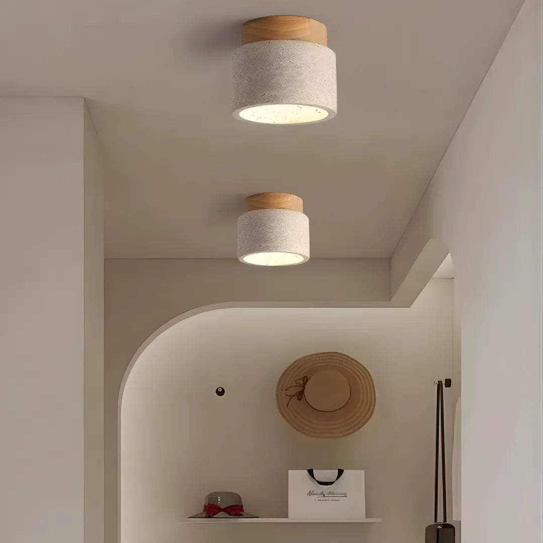 Lustre Pedra Travertino com Textura Natural e Iluminação Aconchegante