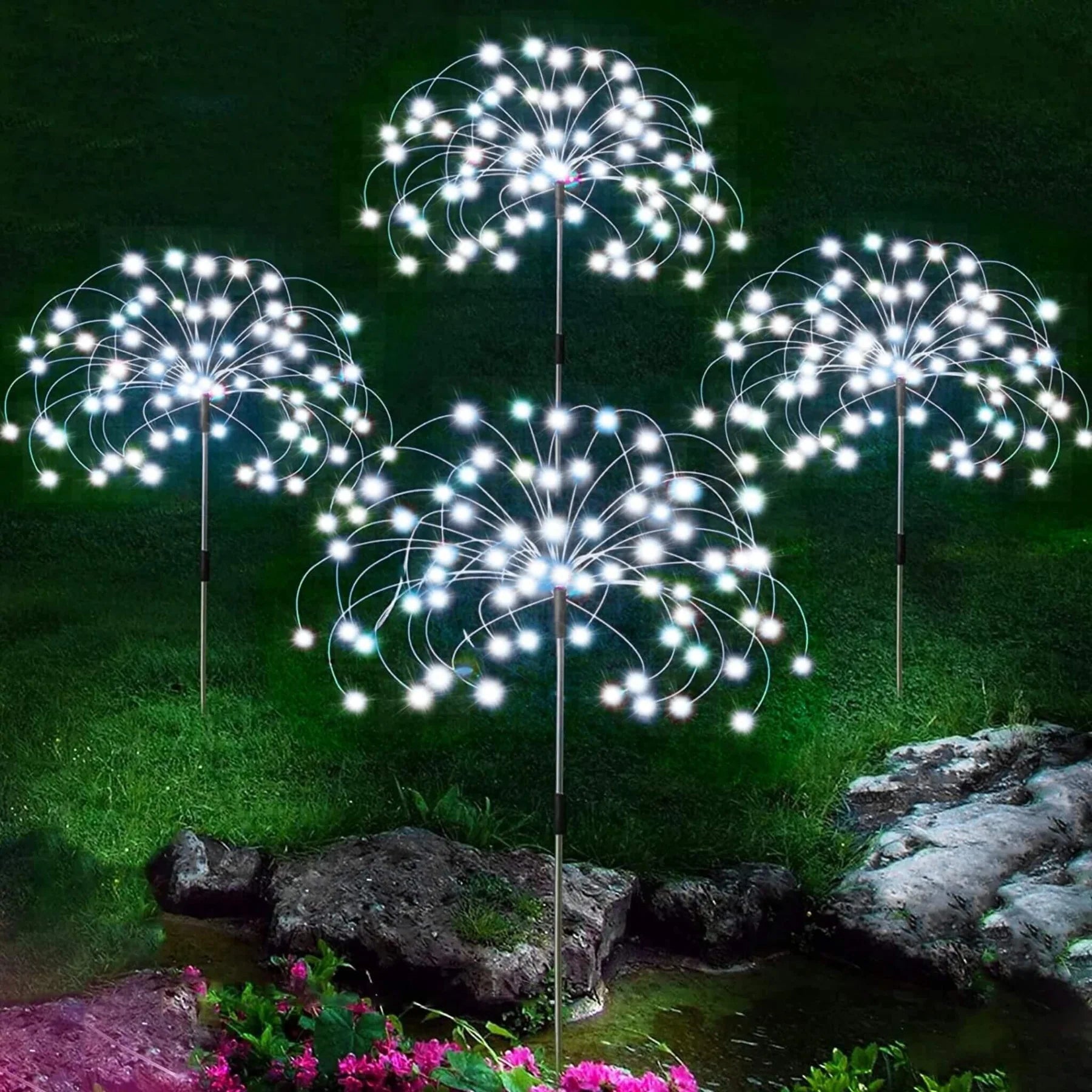 Luminária Solar Fogos de Artifício Iluminação Decorativa para Jardim e Natal