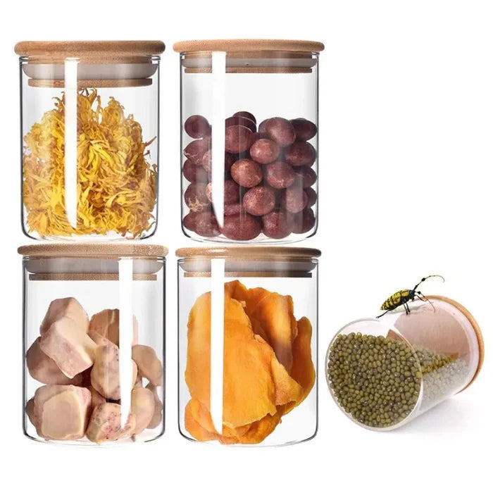 Kit com 6 Potes Herméticos de Vidro e Bambu — frescor duradouro com vedação total