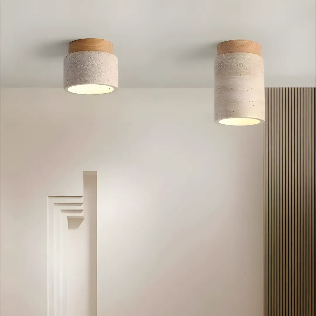 Lustre Pedra Travertino com Textura Natural e Iluminação Aconchegante