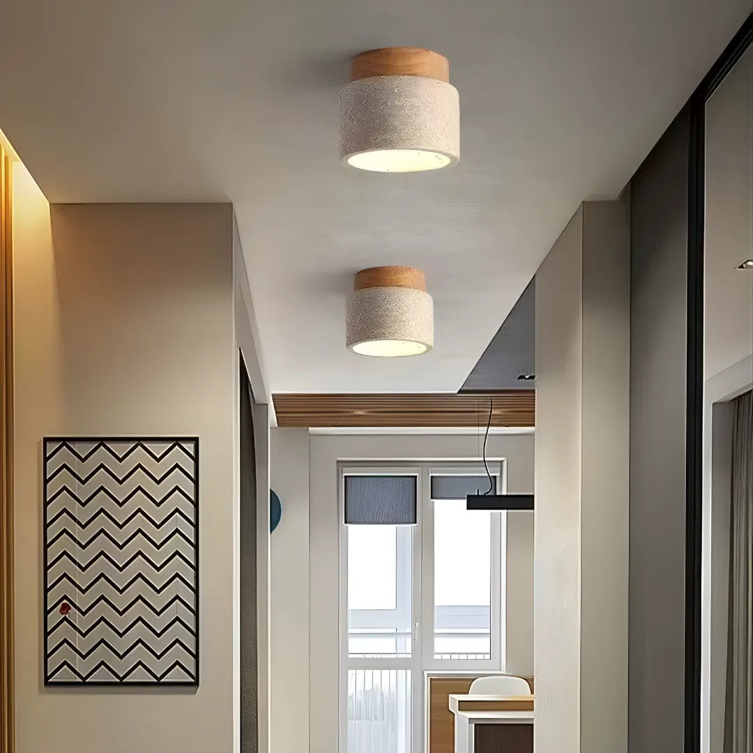Lustre Pedra Travertino com Textura Natural e Iluminação Aconchegante