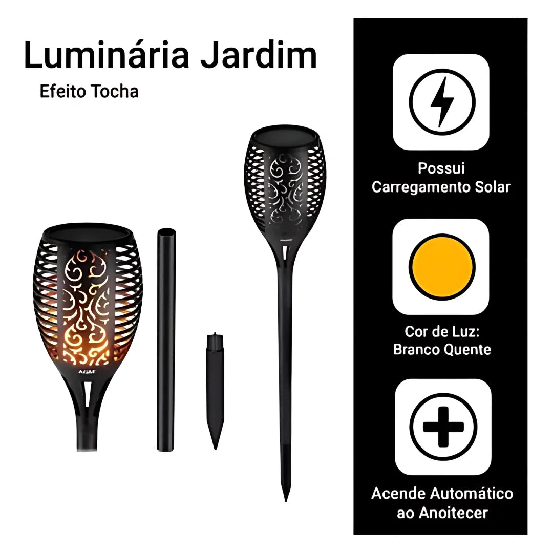 Tocha Solar LED Impermeável para Jardim - Iluminação Sustentável e Sofisticada