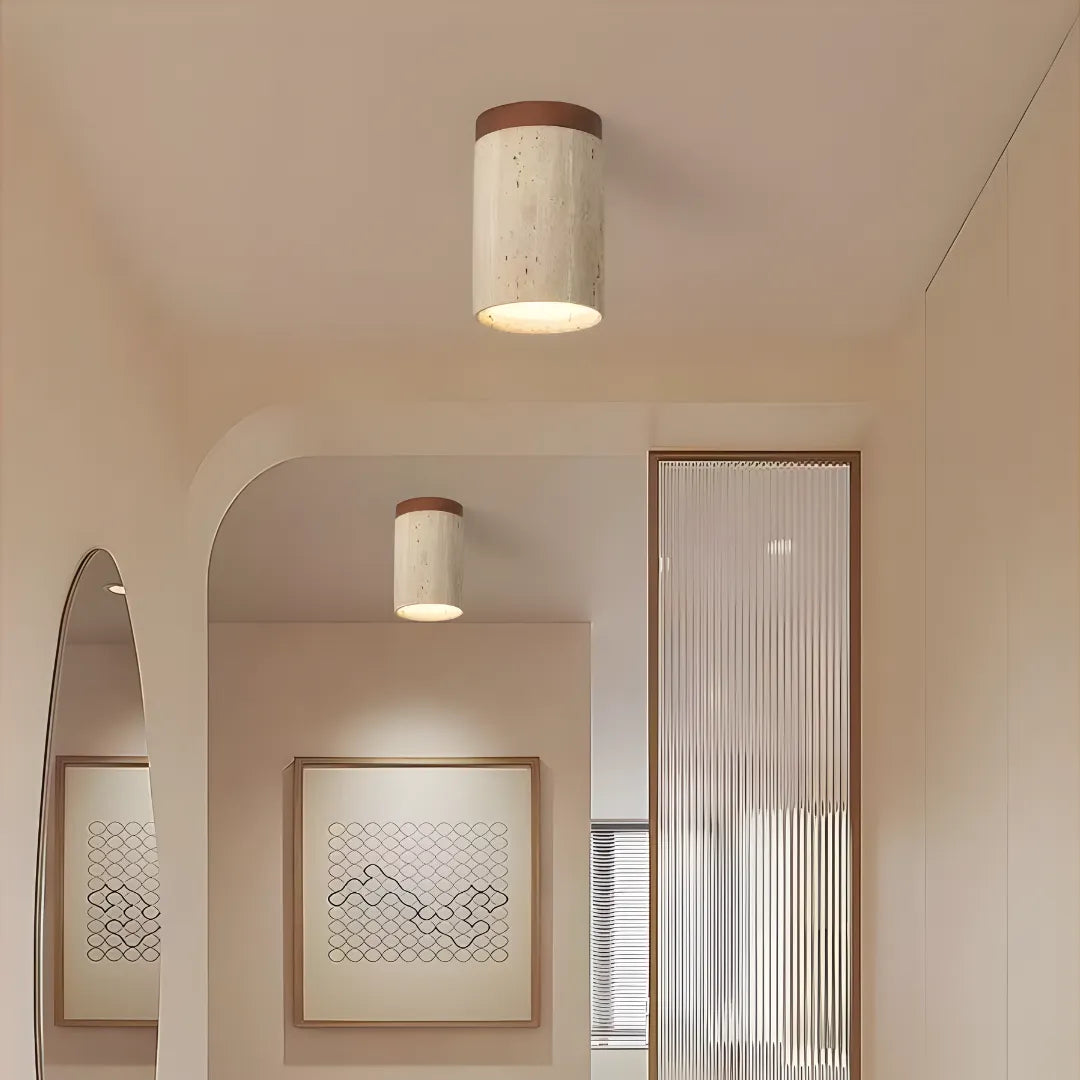 Lustre Pedra Travertino com Textura Natural e Iluminação Aconchegante