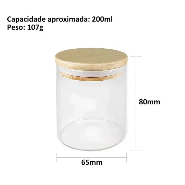 Kit com 6 Potes Herméticos de Vidro e Bambu — frescor duradouro com vedação total