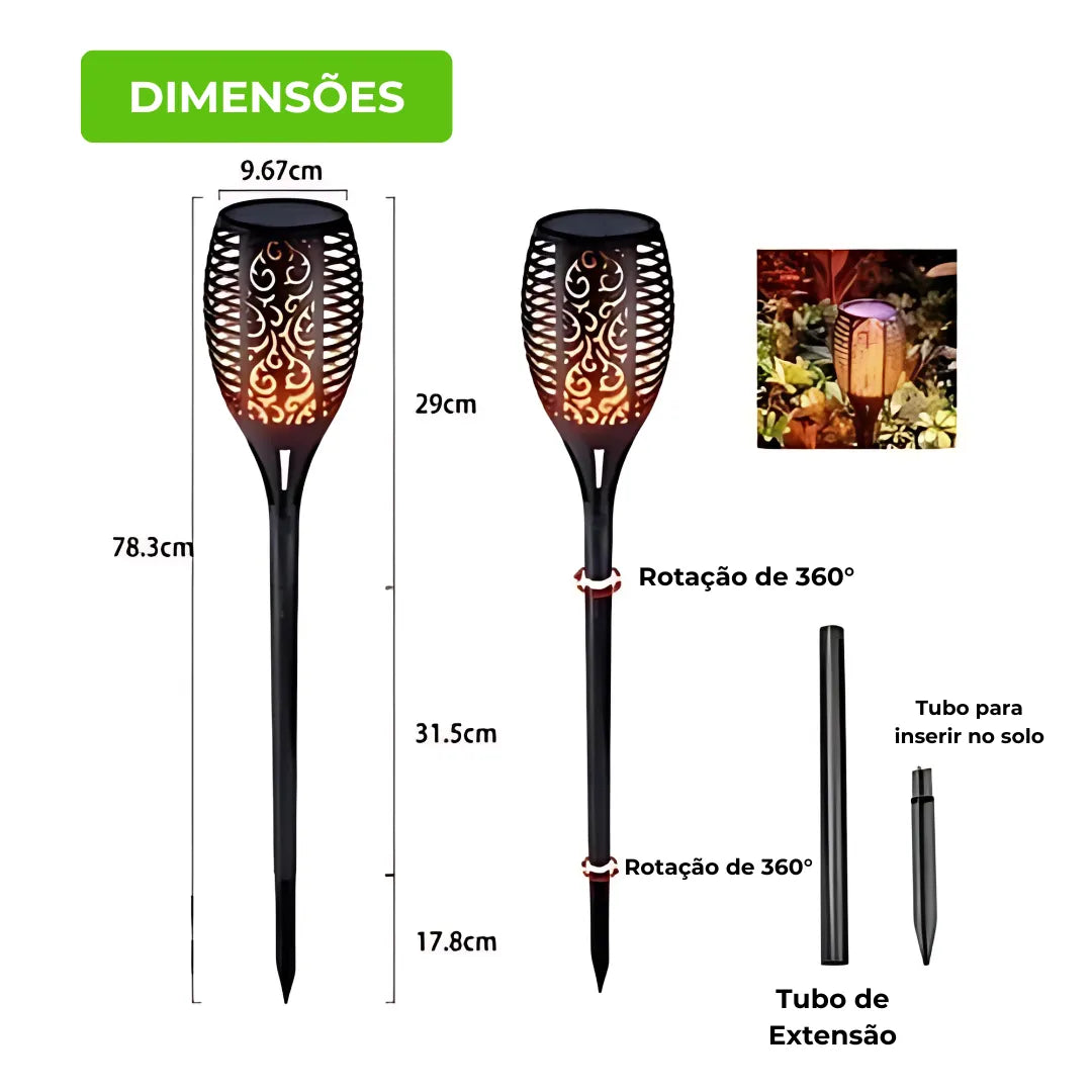 Tocha Solar LED Impermeável para Jardim - Iluminação Sustentável e Sofisticada