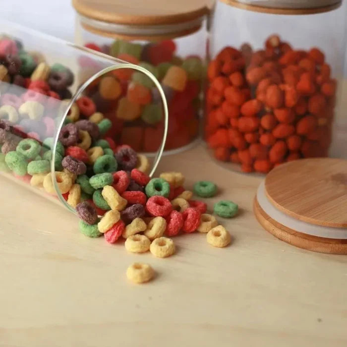 Kit com 6 Potes Herméticos de Vidro e Bambu — frescor duradouro com vedação total