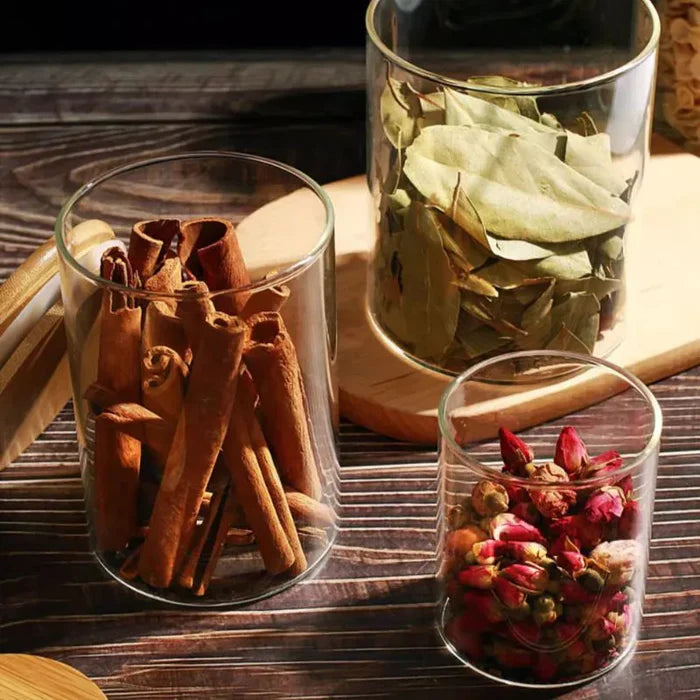 Kit com 6 Potes Herméticos de Vidro e Bambu — frescor duradouro com vedação total