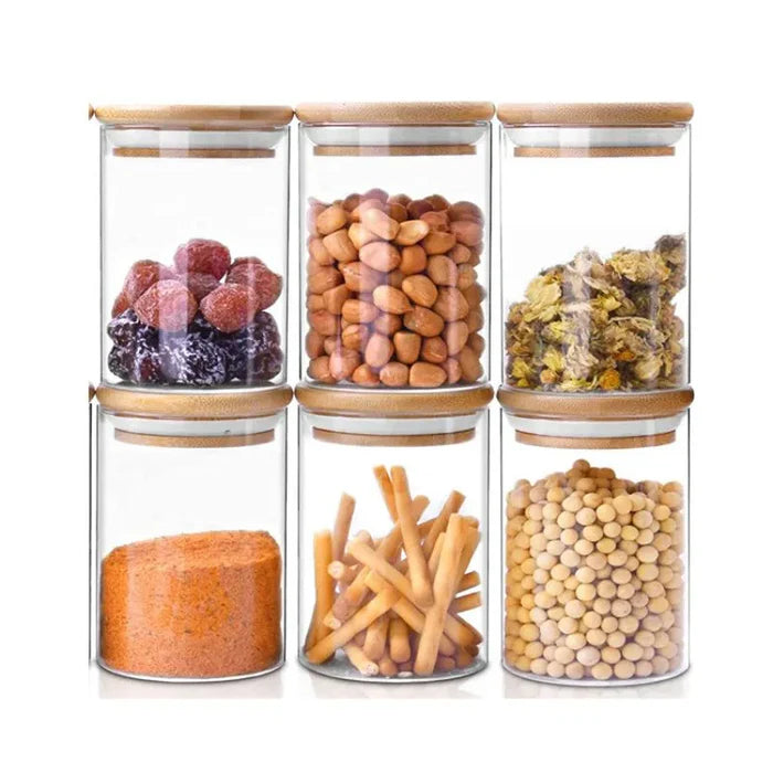 Kit com 6 Potes Herméticos de Vidro e Bambu — frescor duradouro com vedação total
