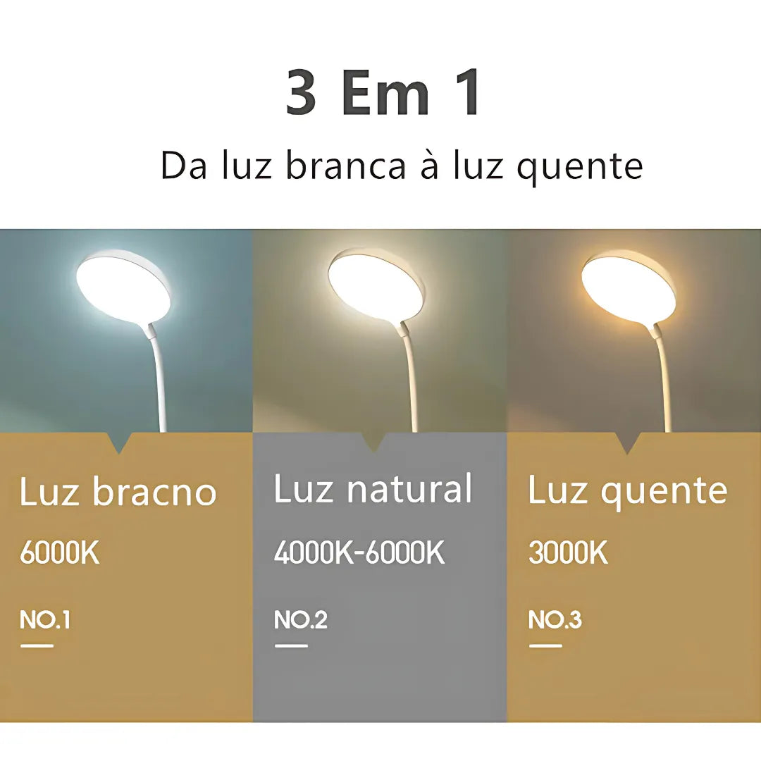 Luminária de Mesa LED Sem Fio Recarregável – Iluminação Touch com Proteção Ocular