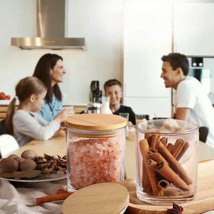 Kit com 6 Potes Herméticos de Vidro e Bambu — frescor duradouro com vedação total