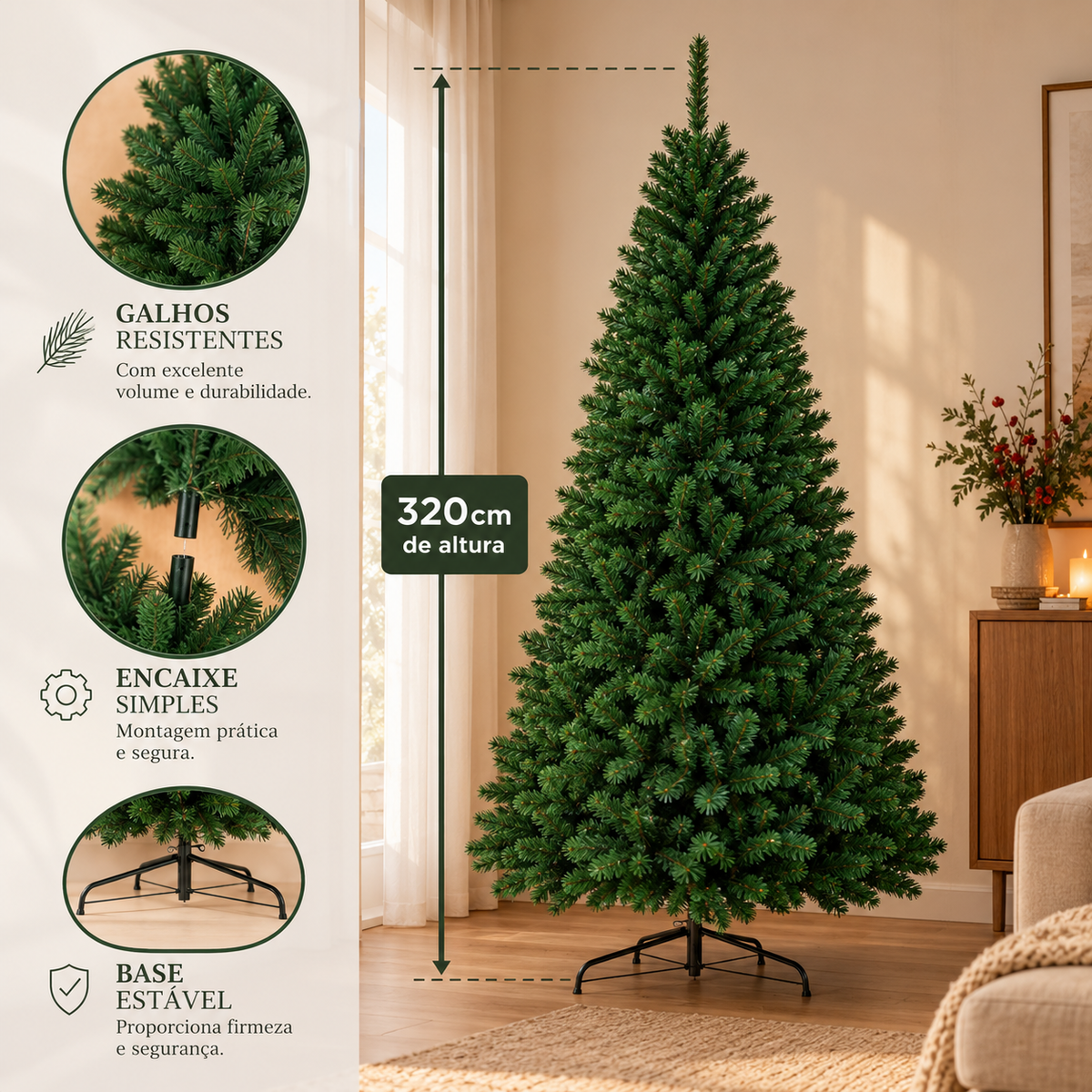 Árvore de Natal 3,20 m 2.800 Galhos Pé de Metal com Borracha Balsam