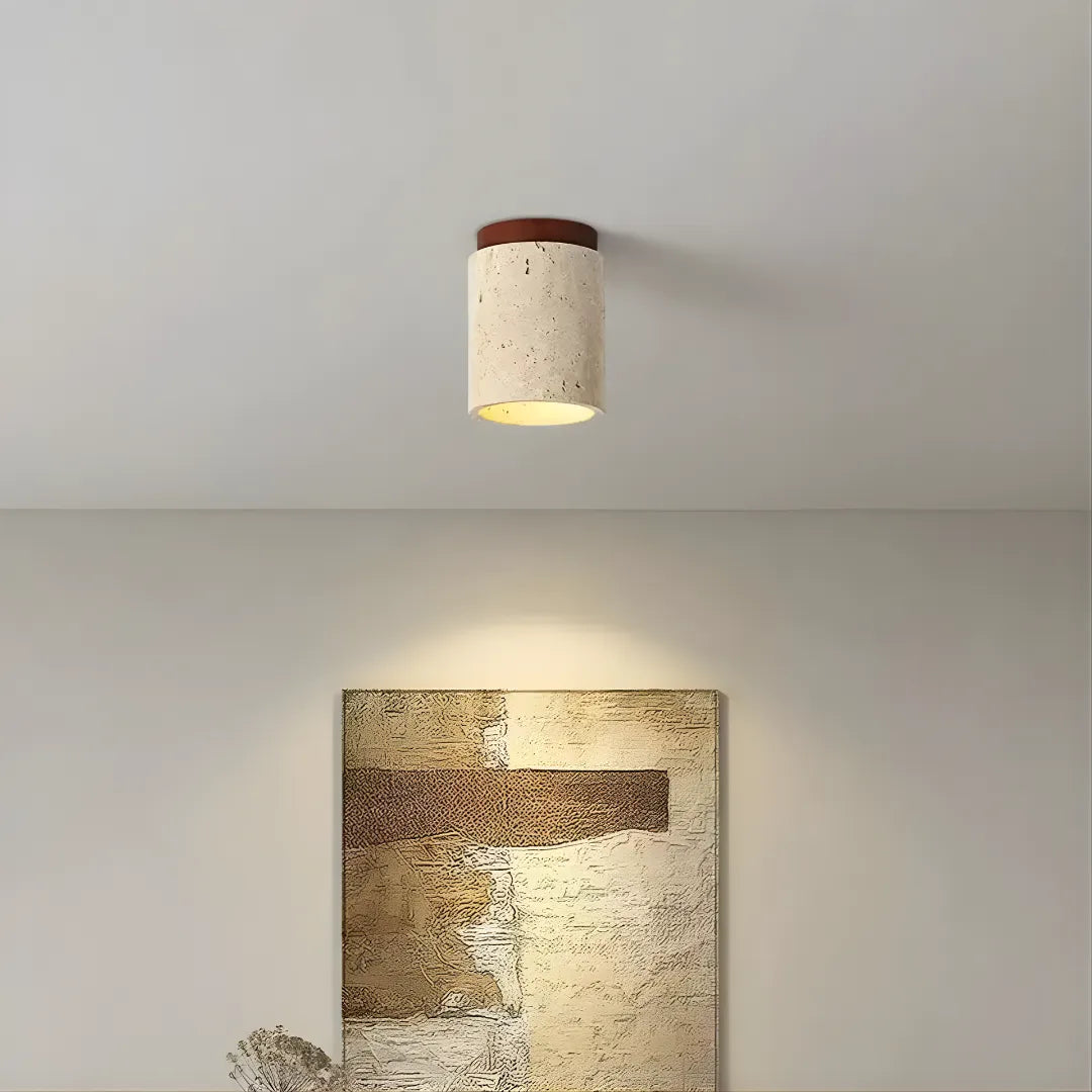 Lustre Pedra Travertino com Textura Natural e Iluminação Aconchegante
