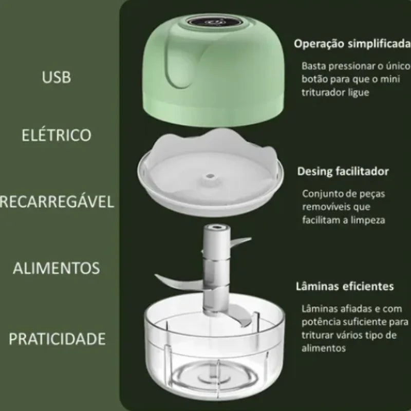 Mini Processador Triturador Elétrico 3 Laminas Recarregável