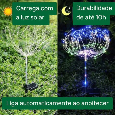 Luminária Solar Fogos de Artifício Iluminação Decorativa para Jardim e Natal
