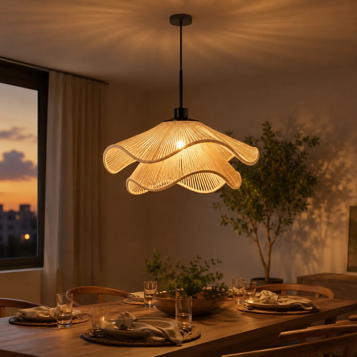 Luminária Pendente de Corda Ondulada Boho Maré