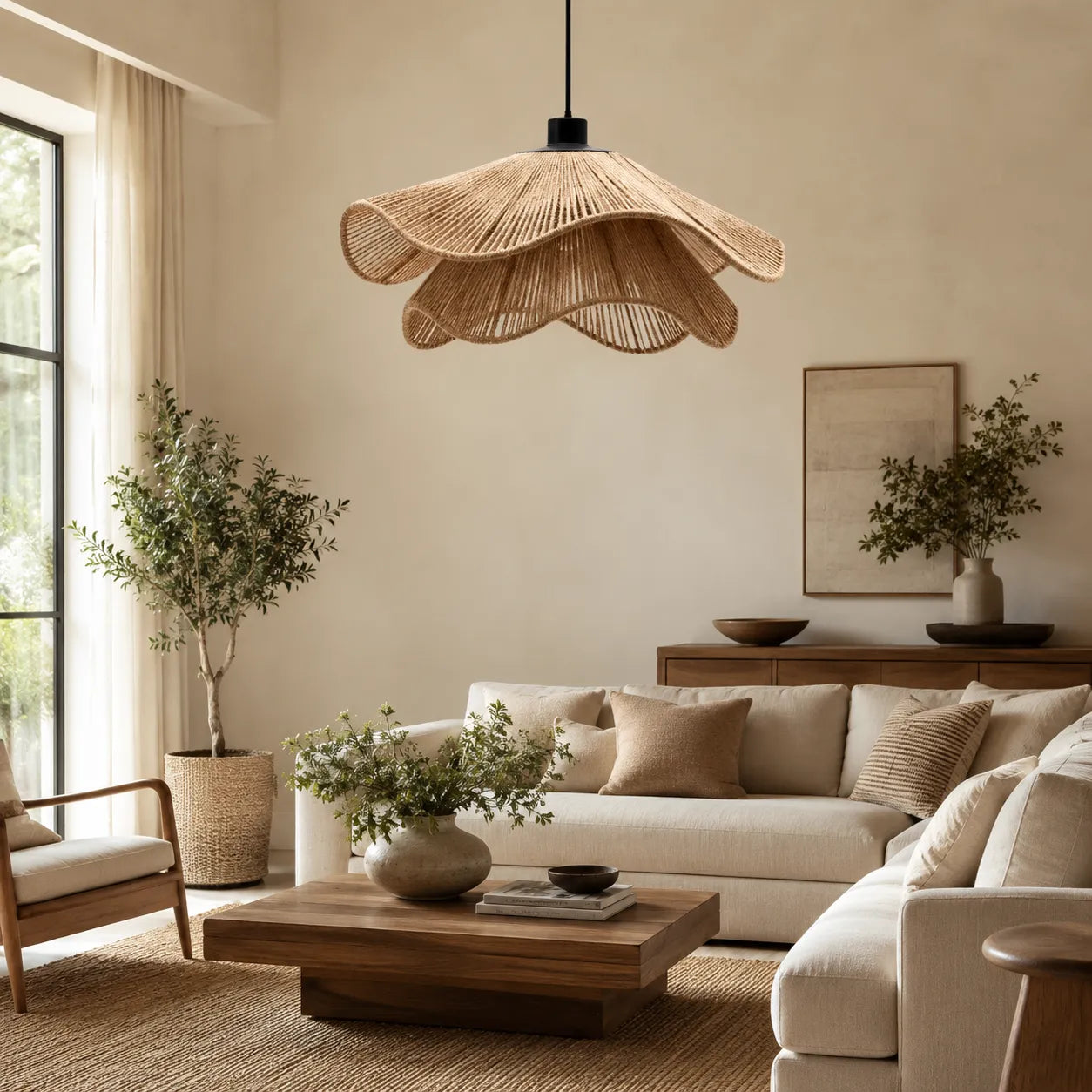 Luminária Pendente de Corda Ondulada Boho Maré