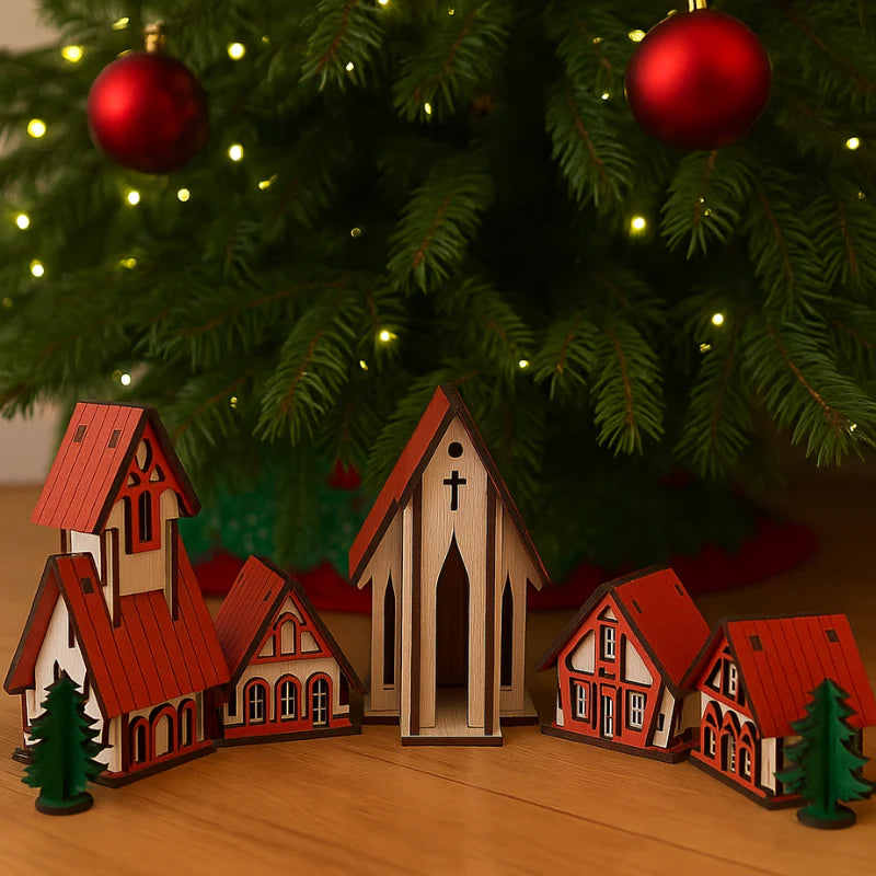 Vila Natalina Decorativa com 5 Casas Encanto e Magia para Sua Decoração de Natal