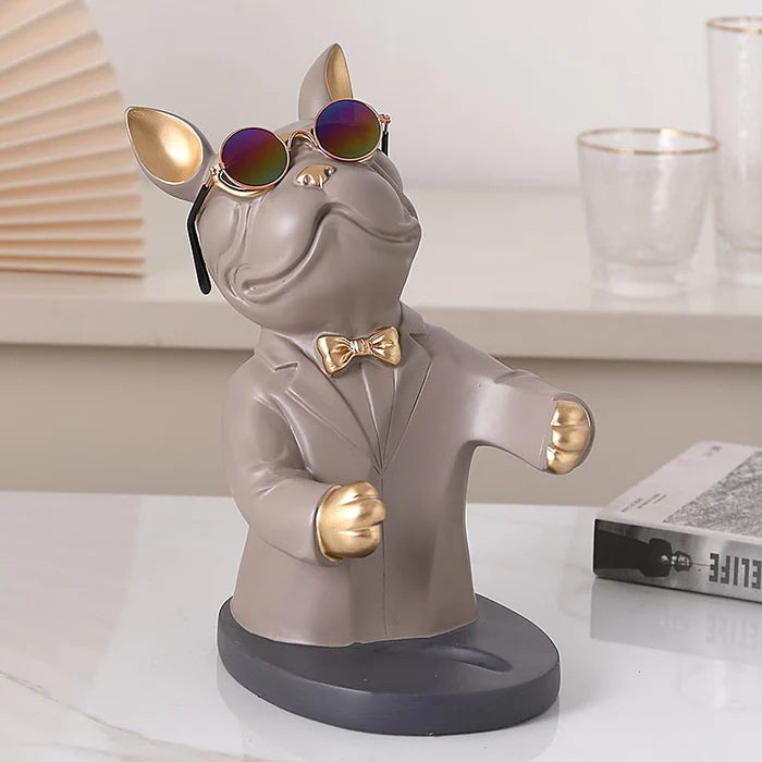 Escultura Decorativa BullDog Francês Mordomo - Suporte de Vinho Elegante e Resistente