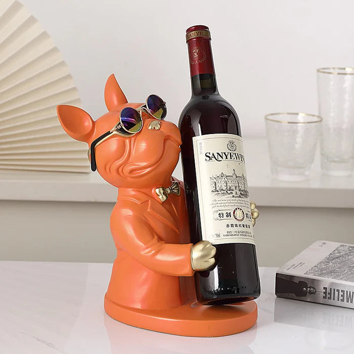 Escultura Decorativa BullDog Francês Mordomo - Suporte de Vinho Elegante e Resistente