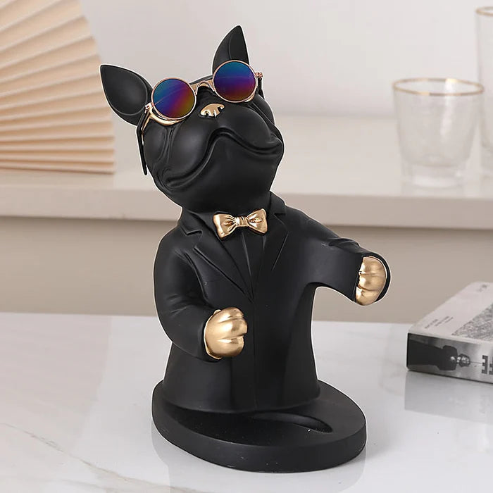 Escultura Decorativa BullDog Francês Mordomo - Suporte de Vinho Elegante e Resistente