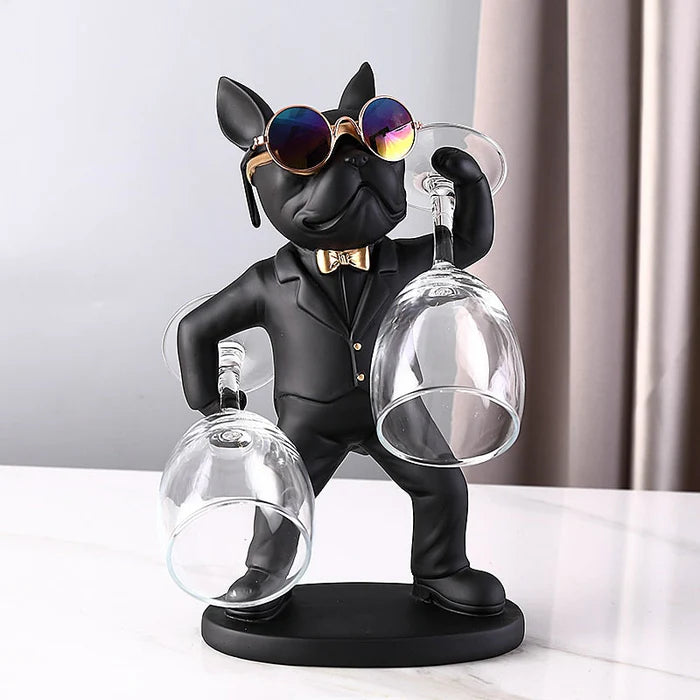 Escultura Decorativa BullDog Mordomo Suporte de Taças - Design Sofisticado e Material Resistente