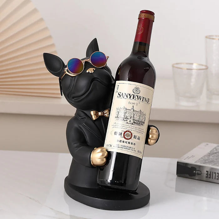 Escultura Decorativa BullDog Francês Mordomo - Suporte de Vinho Elegante e Resistente