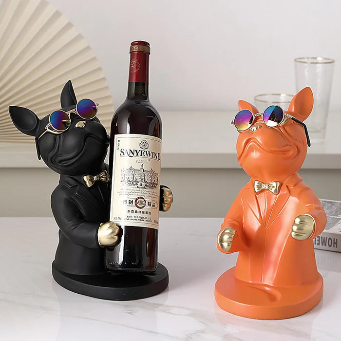 Escultura Decorativa BullDog Francês Mordomo - Suporte de Vinho Elegante e Resistente
