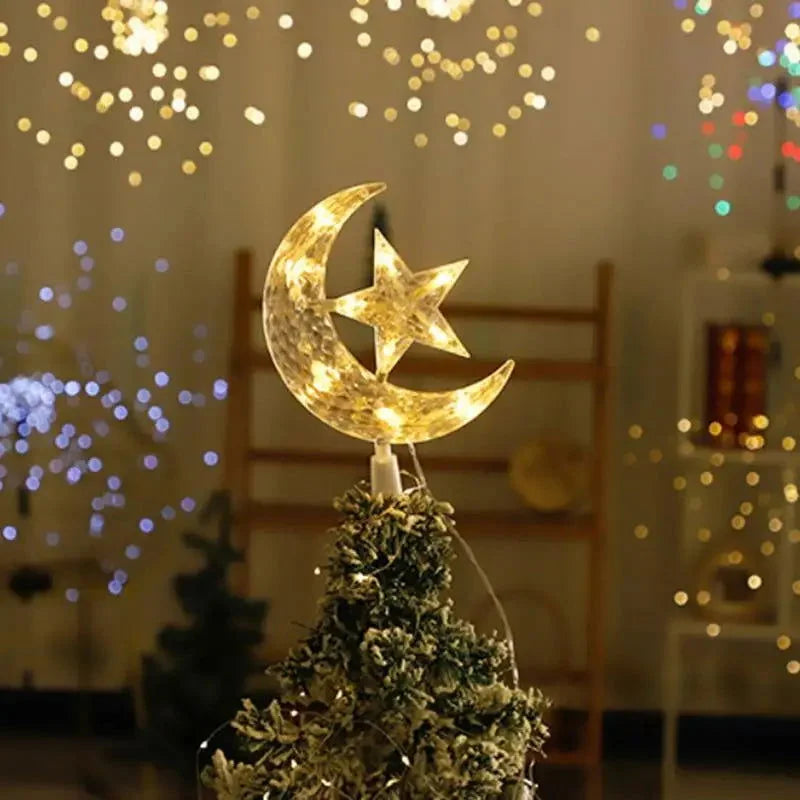 Lâmpada de LED Lua e Estrela para Topo de Árvore Um Brilho Celestial para o Seu Natal