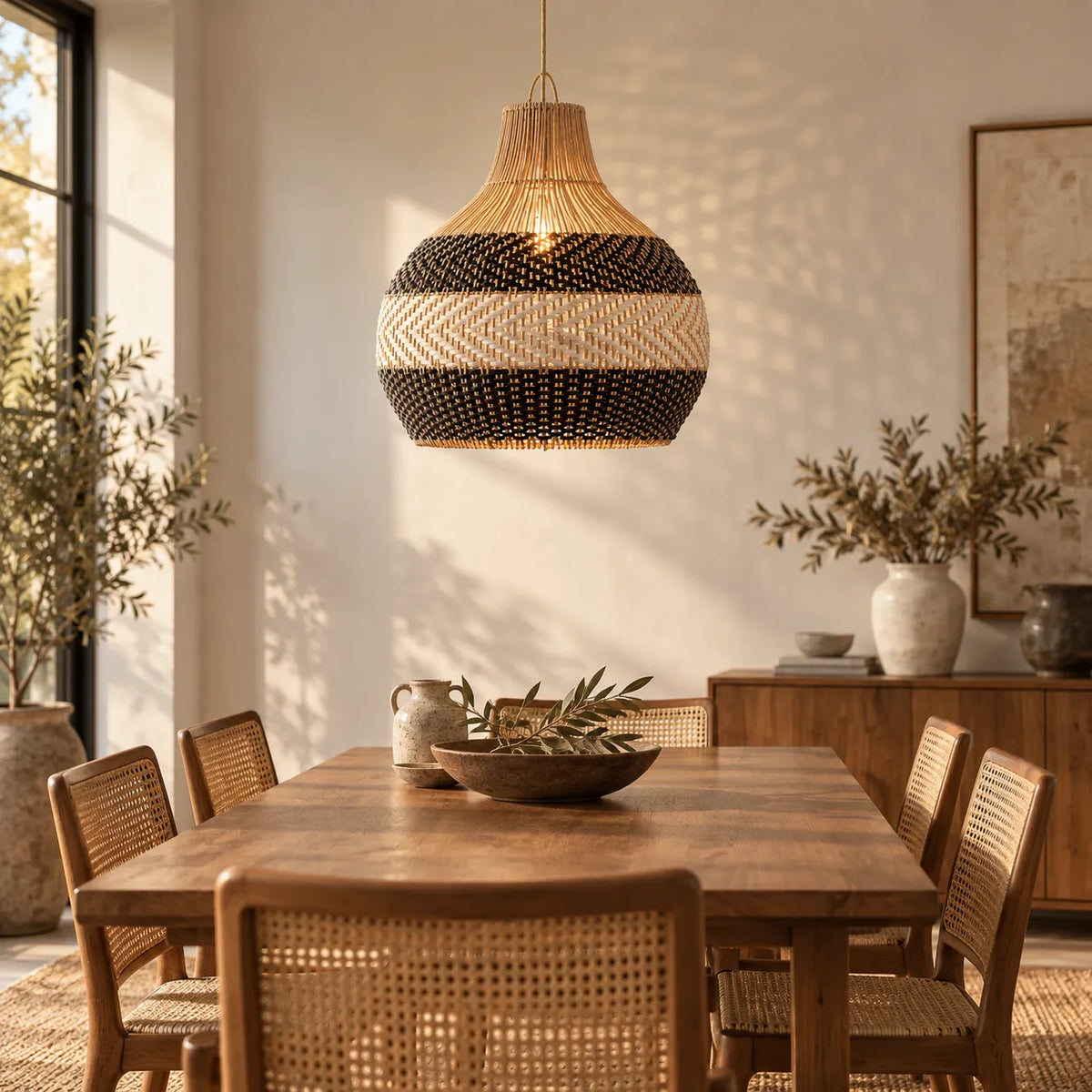 Luminária Pendente Rattan Trançado Artesanal Bali