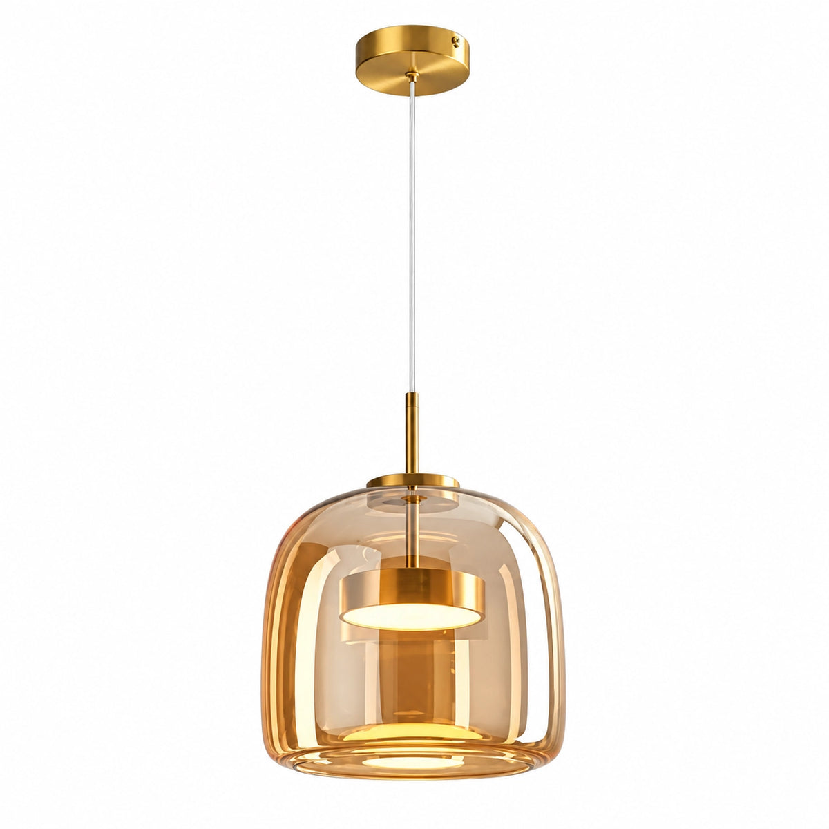 Luminária Pendente Vidro Âmbar ou Fumê LED Dimerizável Aurum