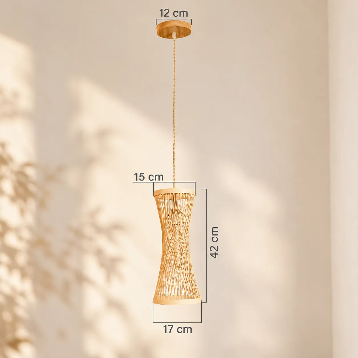 Luminária Pendente Bambu Natural Ampulheta 42 cm Taquara