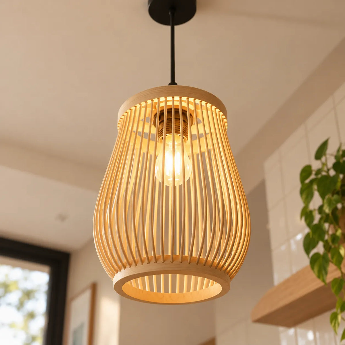 Luminária Pendente Bambu Natural Pequeno 18 ou 20 cm Anji