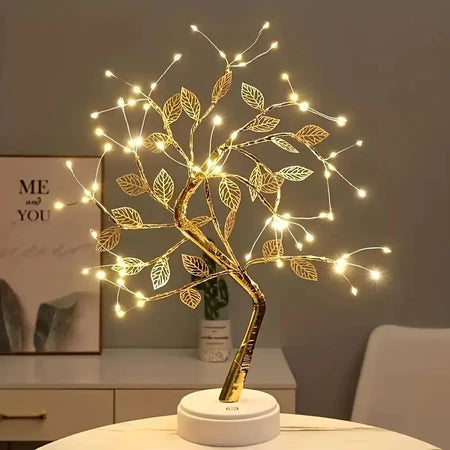 Luminaria Árvore Bonsai Folhas Douradas com 72 LEDs Decoração com Encanto