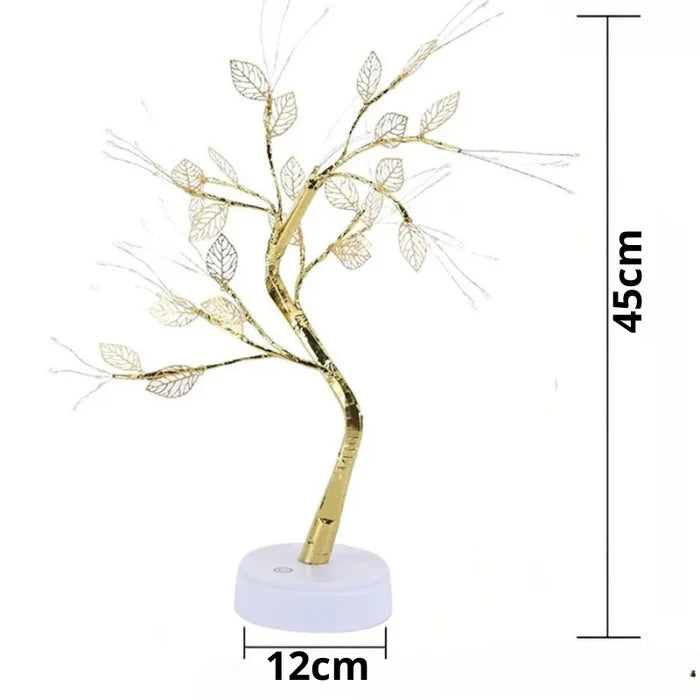 Luminaria Árvore Bonsai Folhas Douradas com 72 LEDs Decoração com Encanto