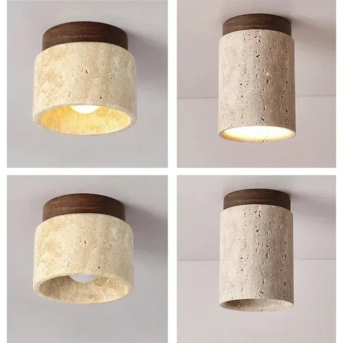 Lustre Pedra Travertino com Textura Natural e Iluminação Aconchegante