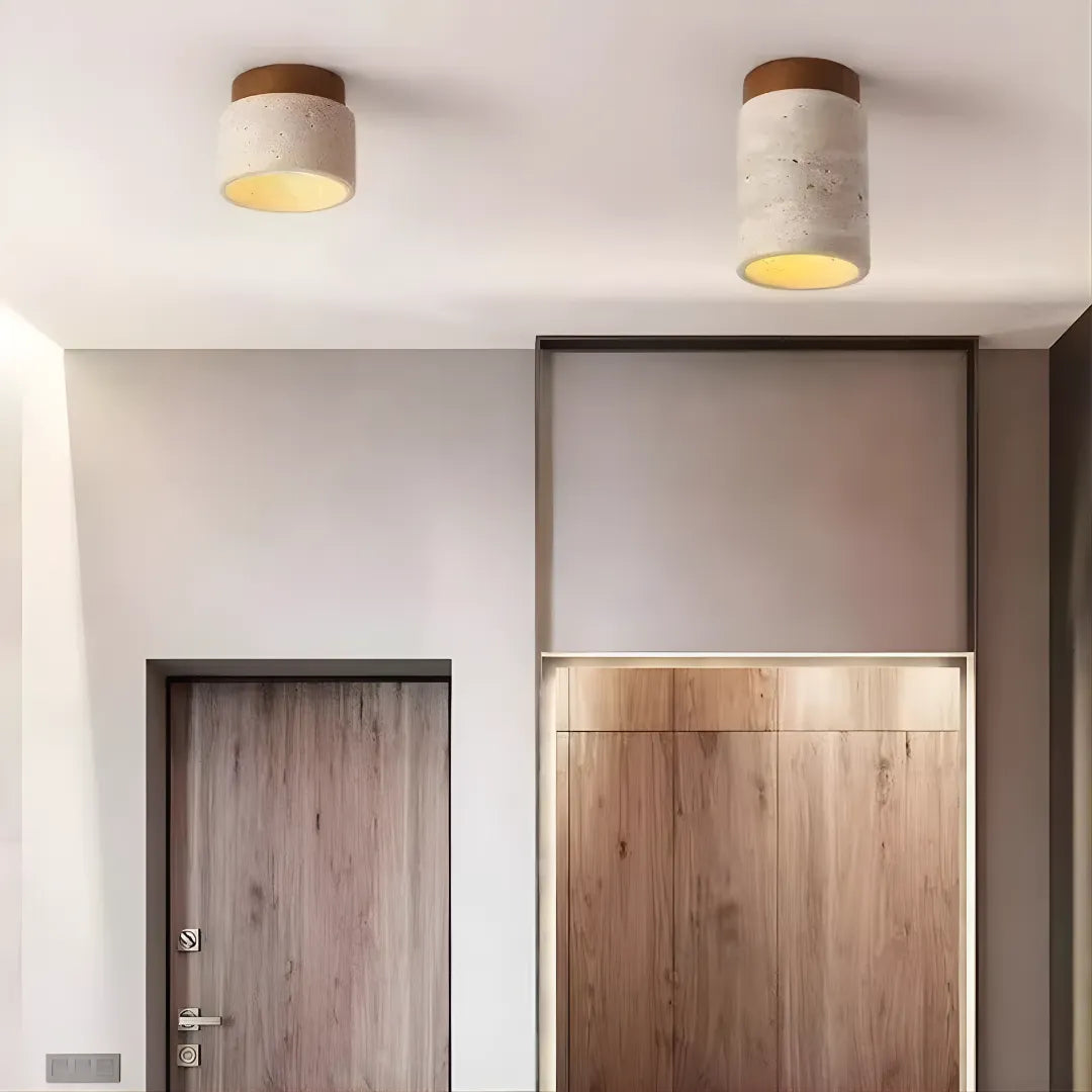 Lustre Pedra Travertino com Textura Natural e Iluminação Aconchegante