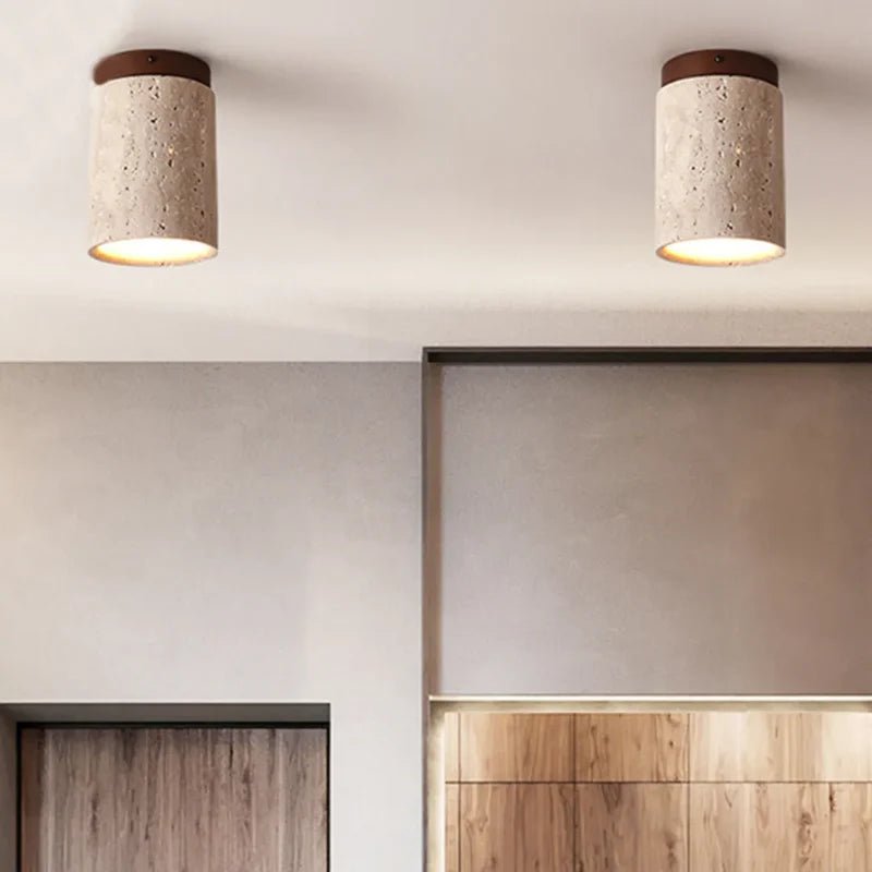 Lustre Pedra Travertino com Textura Natural e Iluminação Aconchegante