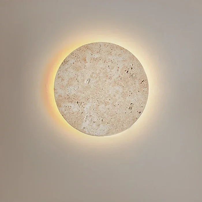 Arandela de Parede Redonda em Travertino Natural com Iluminação Backlight Elegância para Sala e Quarto