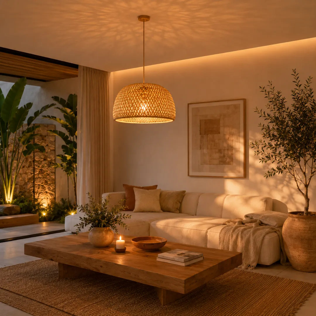 Luminária Pendente Bambu Rattan Artesanal