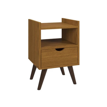 Mesa de Cabeceira Retrô com 1 Gaveta Usinada e Nicho