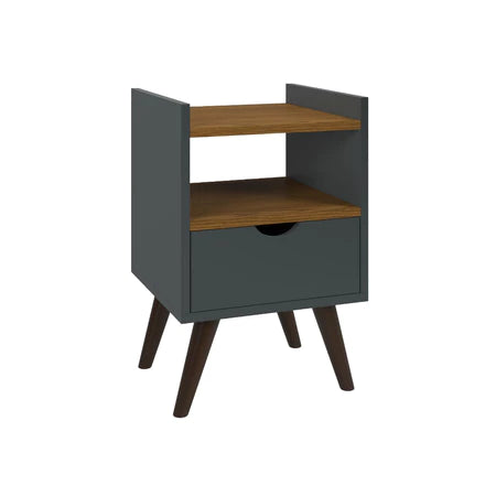 Mesa de Cabeceira Retrô com 1 Gaveta Usinada e Nicho