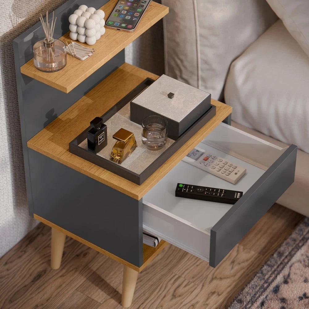 Mesa de Cabeceira com Gaveta Sleep, Nicho e Prateleira