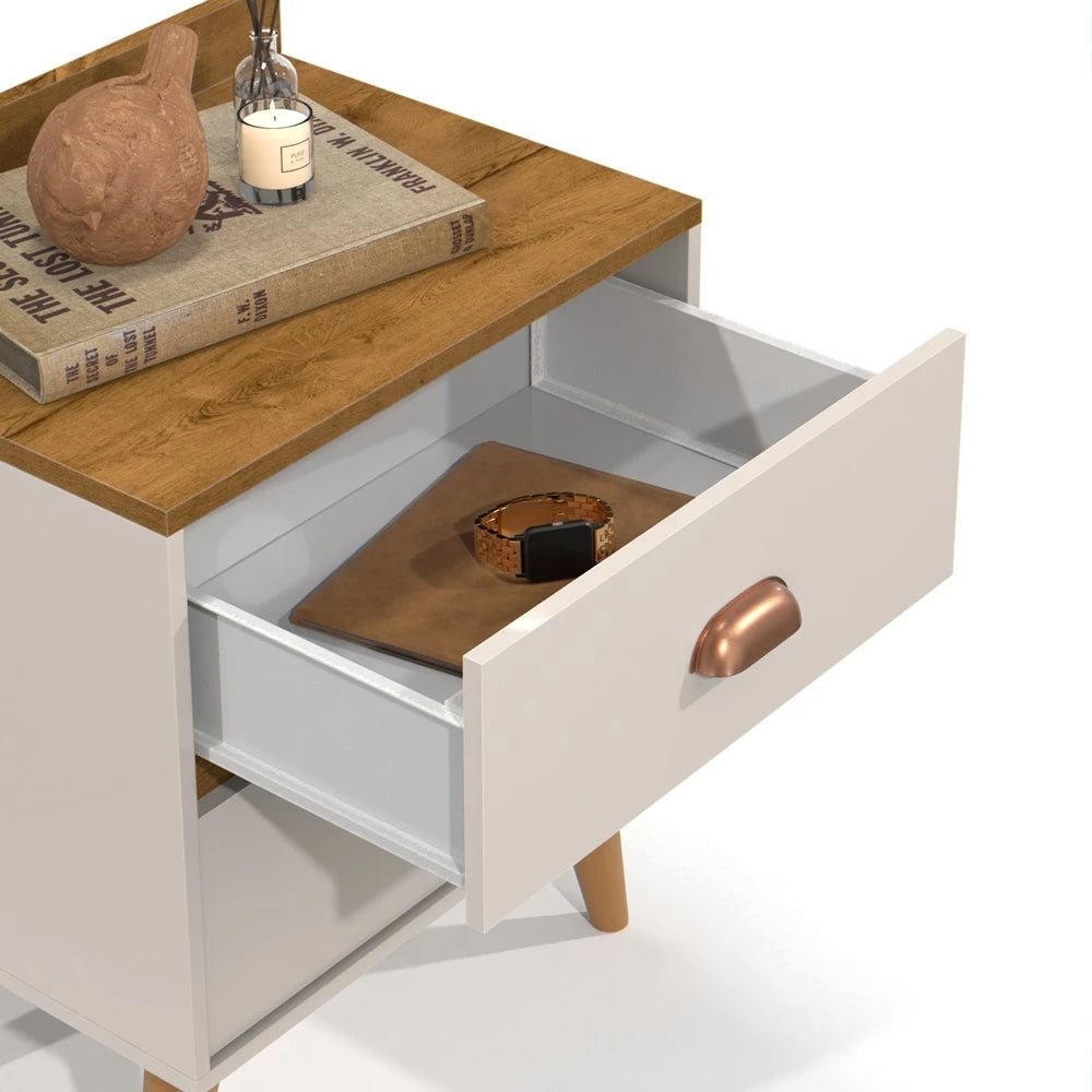 Mesa de Cabeceira Retrô Com 2 Gavetas