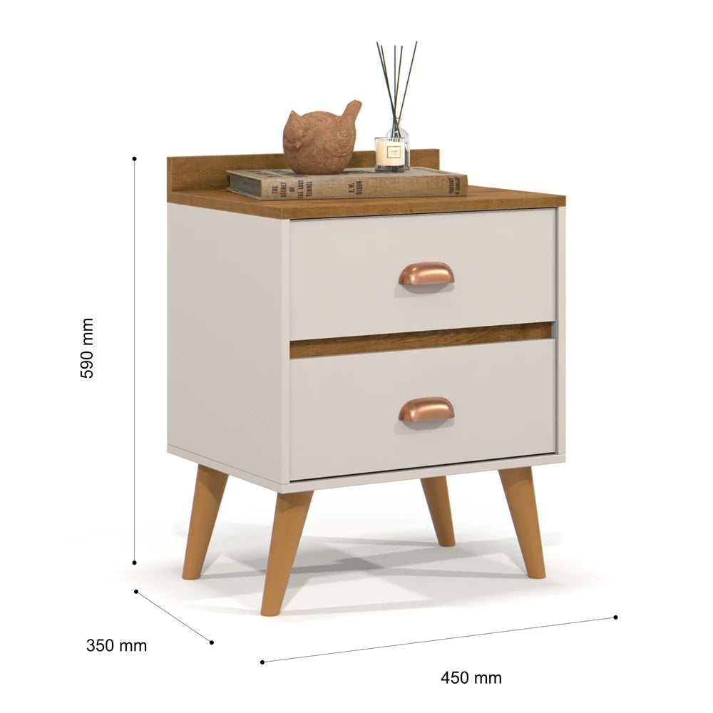 Mesa de Cabeceira Retrô Com 2 Gavetas