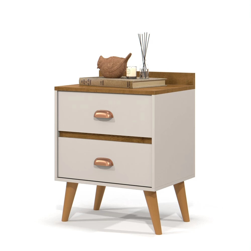 Mesa de Cabeceira Retrô Com 2 Gavetas