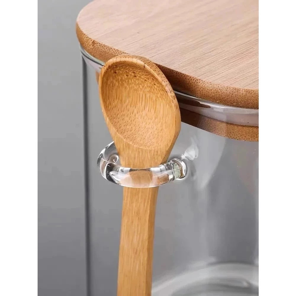 Kit 3 Potes de Vidro Herméticos com Tampa e Colher de Bambu | Organização prática