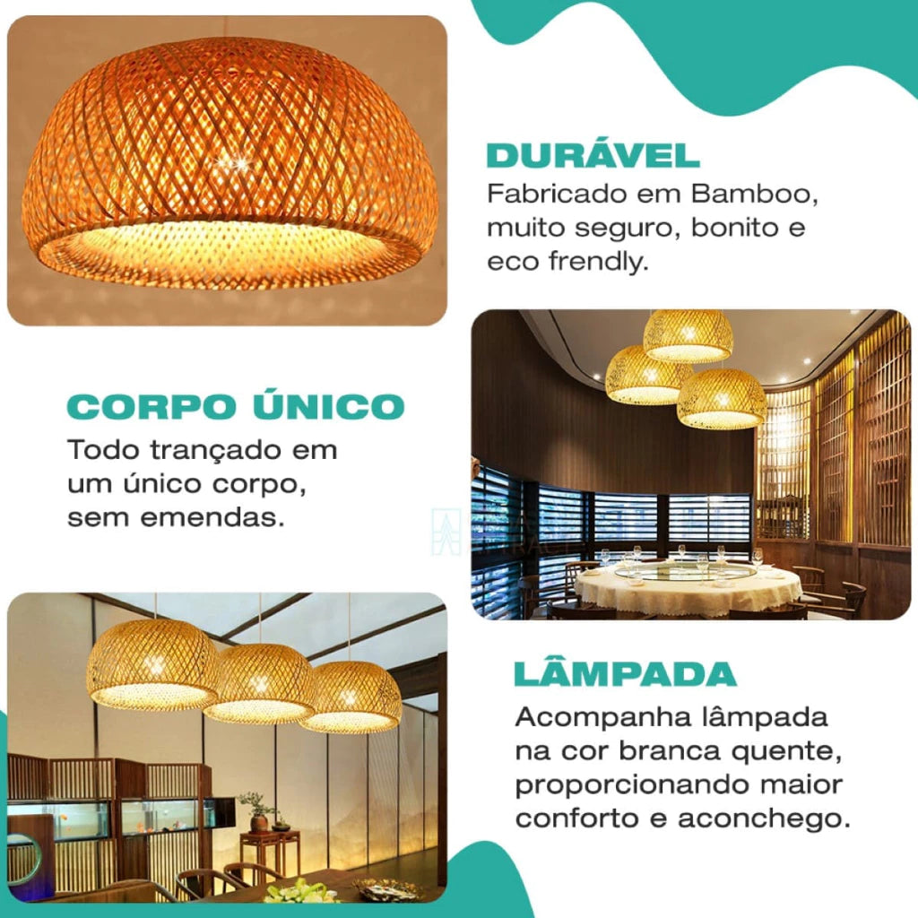 Luminária Pendente Bambu Rattan Loom — Toque de sofisticação natural