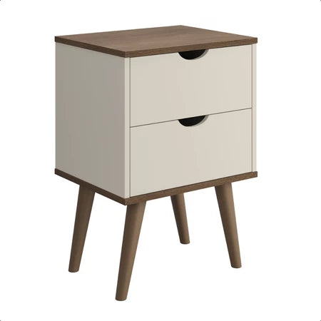 Mesa de Cabeceira Retrô com 2 Gavetas Usinadas MDF/MDP | Pés Palito