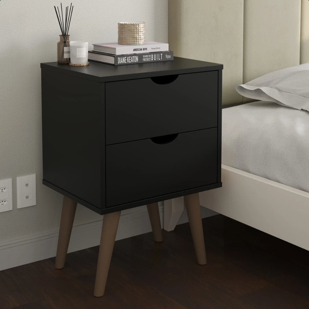 Mesa de Cabeceira Retrô com 2 Gavetas Usinadas