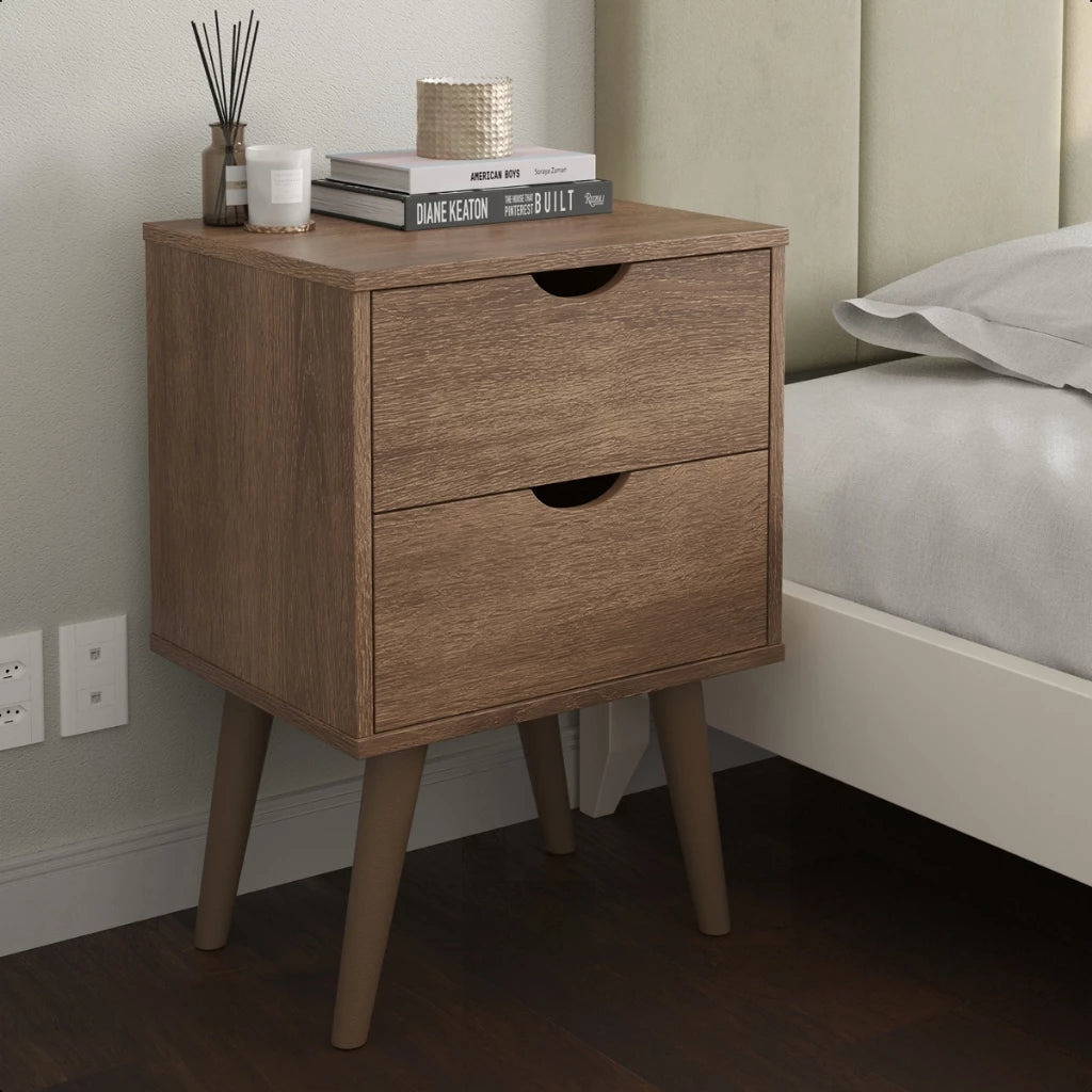 Mesa de Cabeceira Retrô com 2 Gavetas Usinadas